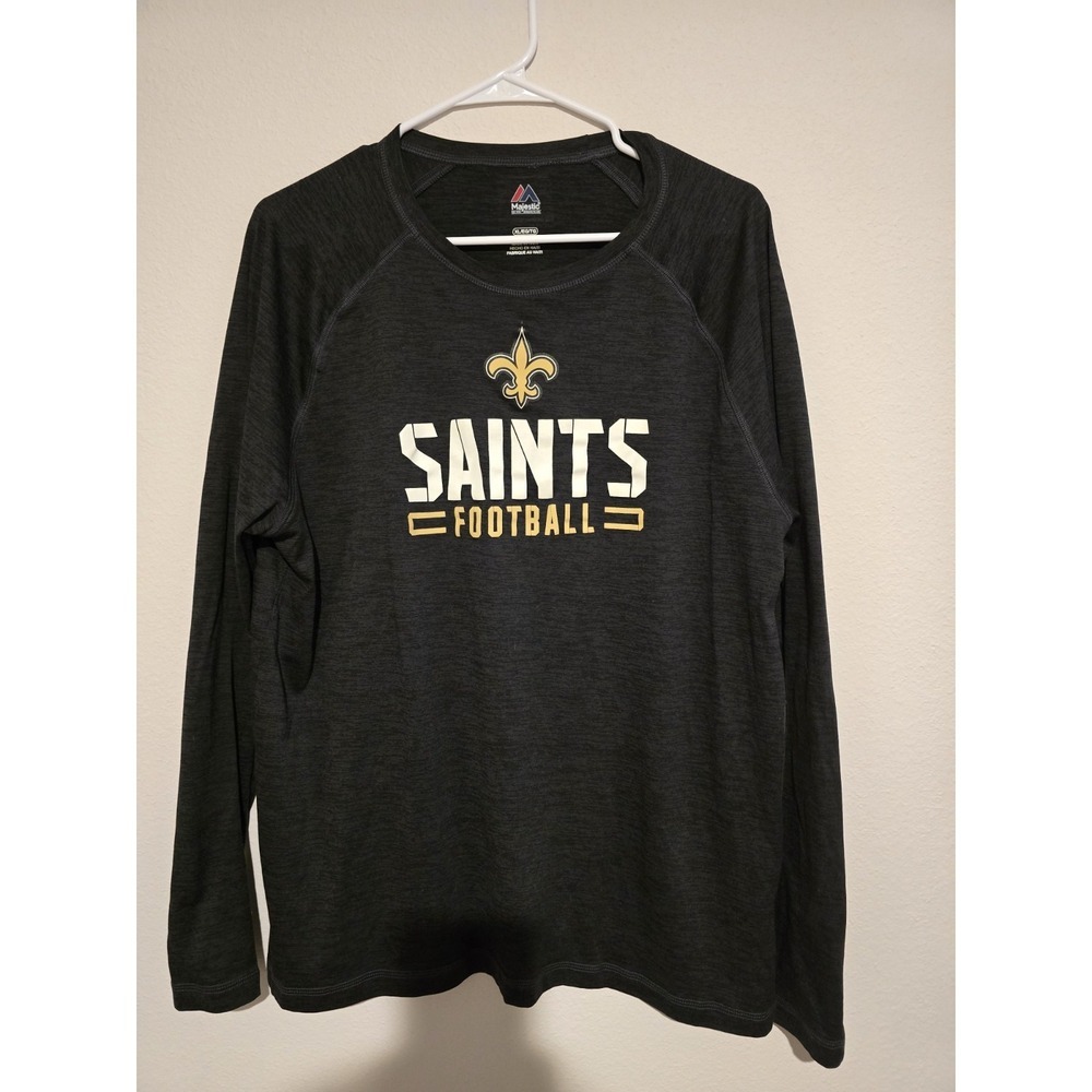 New Orleans Saints Long Sleeve Shirt MENS XL Majestic NFL Graphic Tee Gray